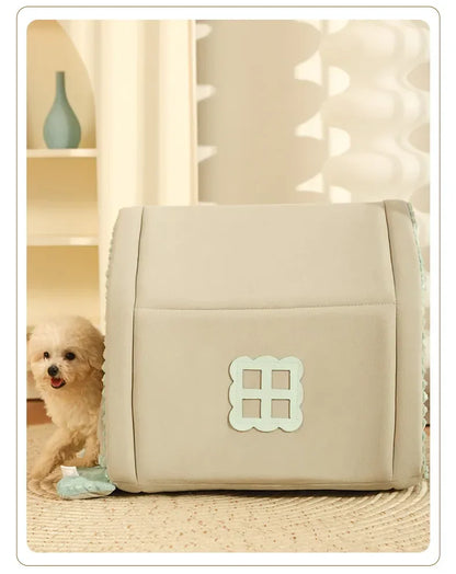 Closed Dog House with Door Curtain Winter Windproof Nest for Dogs Cats Outdoor Portable Cat Tent Dog Villa Sleep Kennel Cat Mat
