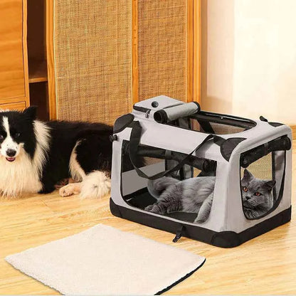 Soft Dog Crates Kennel for Pets 3 Door Soft Sided Folding Travel Pet Car Carrier with Straps and Mat for Dogs, Cats, Rabbits