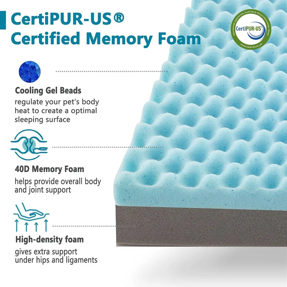 Pet Cooling Dog Bed for Large Dogs, Memory Foam Orthopedic Bed, Washable, Waterproof Liner, Plush Cover, 35x22 inches