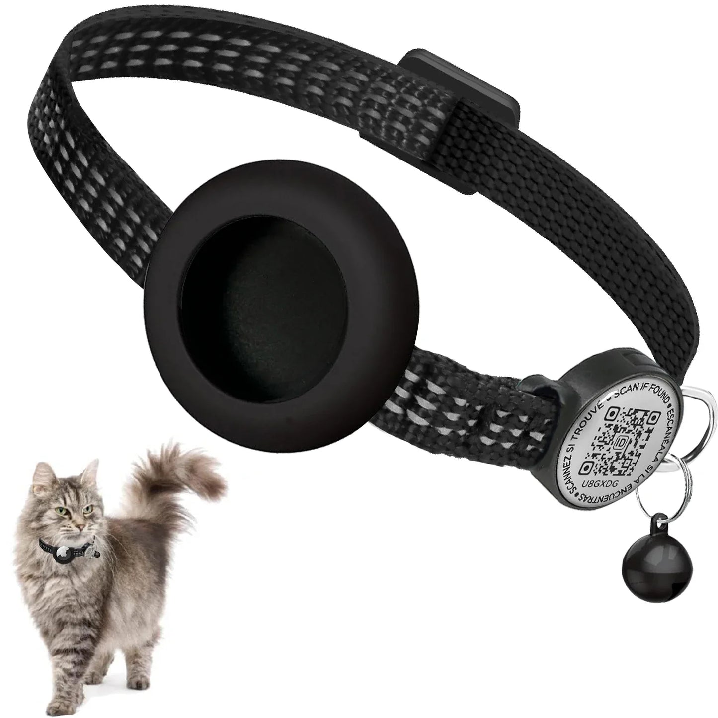 Reflective AirTag Cat Collar – Breakaway Safety Collar with QR Tag & Air Tag Holder