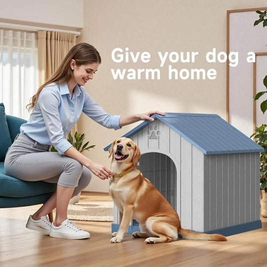 38" Large Outdoor Dog House – Water-Resistant Resin Kennel for Small to Large Dogs - Bdba PK
