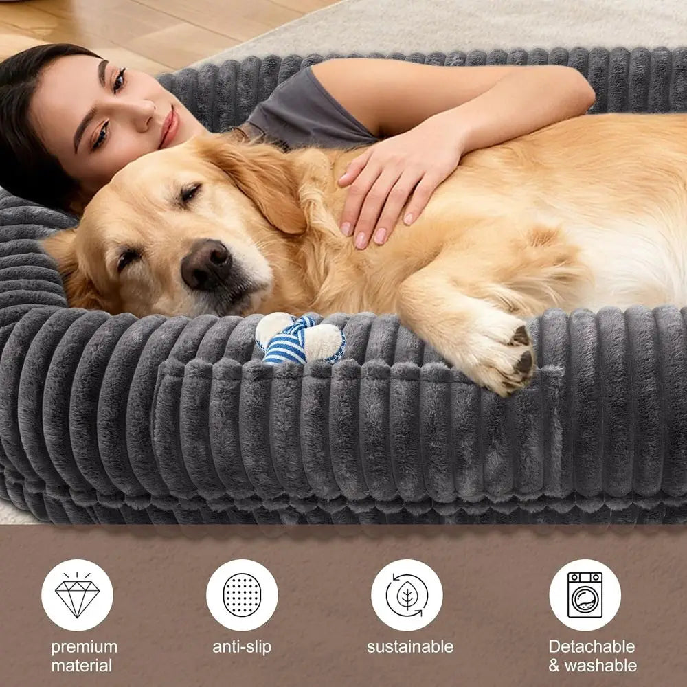 Extra Large Orthopedic Memory Foam Dog Bed for Adults, 70x38x10 Washable XL Pet Bed in Dark Grey