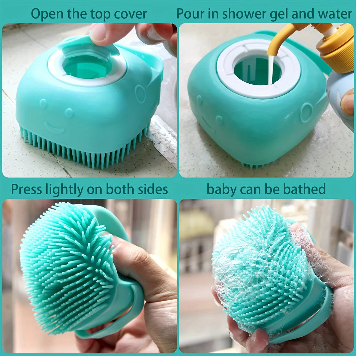 Shampoo Dispenser Pet Bath Brush – Soft Silicone Grooming Brush for Dogs & Cats