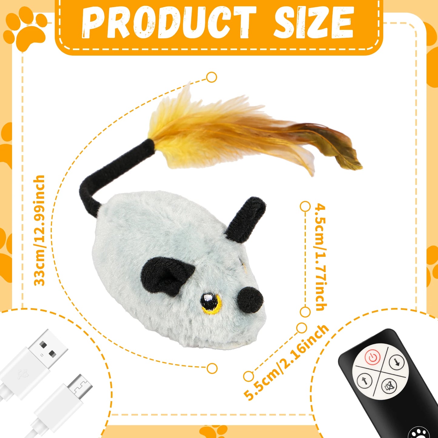 Cat Mouse Interactive Plush Toys LED Glow Electric Telecontrol Auto Rechargeable Pet Moving Mice Toy Realistic Kitten