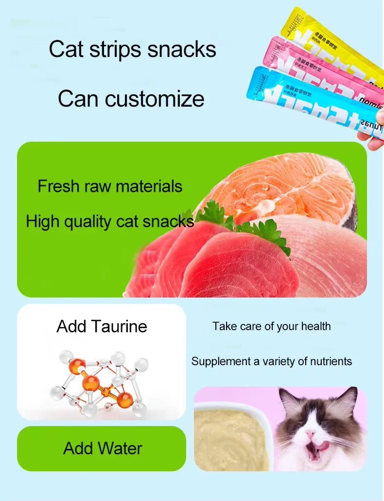 Cat Liquid Snack Strips – Chicken, Salmon & Tuna Wet Treats for Cats & Kittens