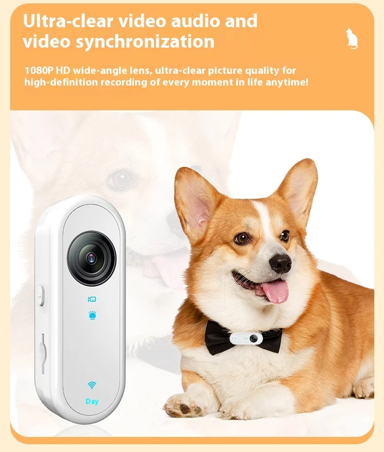 HD 1080P Pet Collar Camera – Waterproof WiFi Dog & Cat Body Cam with Anti-Shake