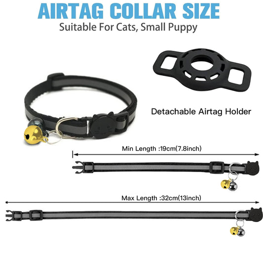for Apple Air Tag Tracker Breakaway Cat Collar, with Airtag Case Reflective Kitten Collar with Bell for Cats,Small Dog Collar - Bdba PK