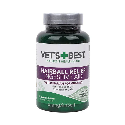 Vet's Best Cat Hairball Relief Tablets – Natural Digestive Aid & Hair Removal Supplement (60 Tablets) - Bdba PK