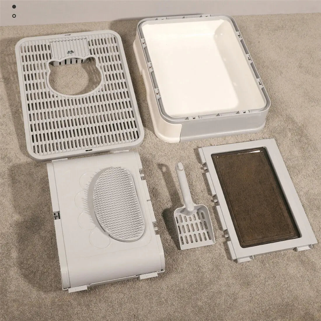 Enclosed Foldable Cat Litter Box – Dual Entry with Massager & Litter Scoop