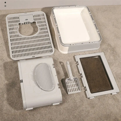 Enclosed Foldable Cat Litter Box – Dual Entry with Massager & Litter Scoop