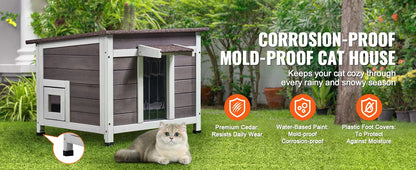 Outdoor Weatherproof Cat House – Insulated Wooden Feral Cat Shelter