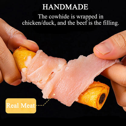 Cowhide Wrapped Duck Dog Treats – High-Protein 3-in-1 Chews for Medium & Large Dogs