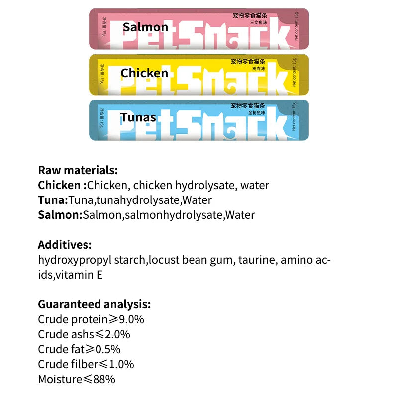 Cat Liquid Snack Strips – Chicken, Salmon & Tuna Wet Treats for Cats & Kittens