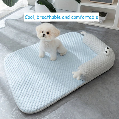 Dog Cool Mat Big-eyed Monster Breathable and Absorbent Mat Summer Cooling Sleeping Washable Pad Cool Nest for Cats Dogs