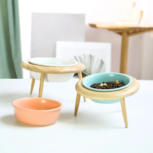 Cat Supplies Food Water Bowl Pet High Foot Feeding Dish Cats Dogs Ceramics Feeder Elevated Cat Ceramic Bowls Height Adjustable - Bdba PK