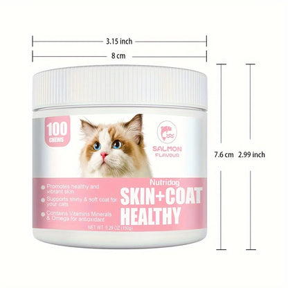 Nutridog Omega Skin And Coat Soft Chew -Omega 3 Fish Oil Skin And Coat Supplement - Shedding, Support Healthy Shiny Hair-Salmon Flavor-120 Chews-For Cats- Lysine Health Chews