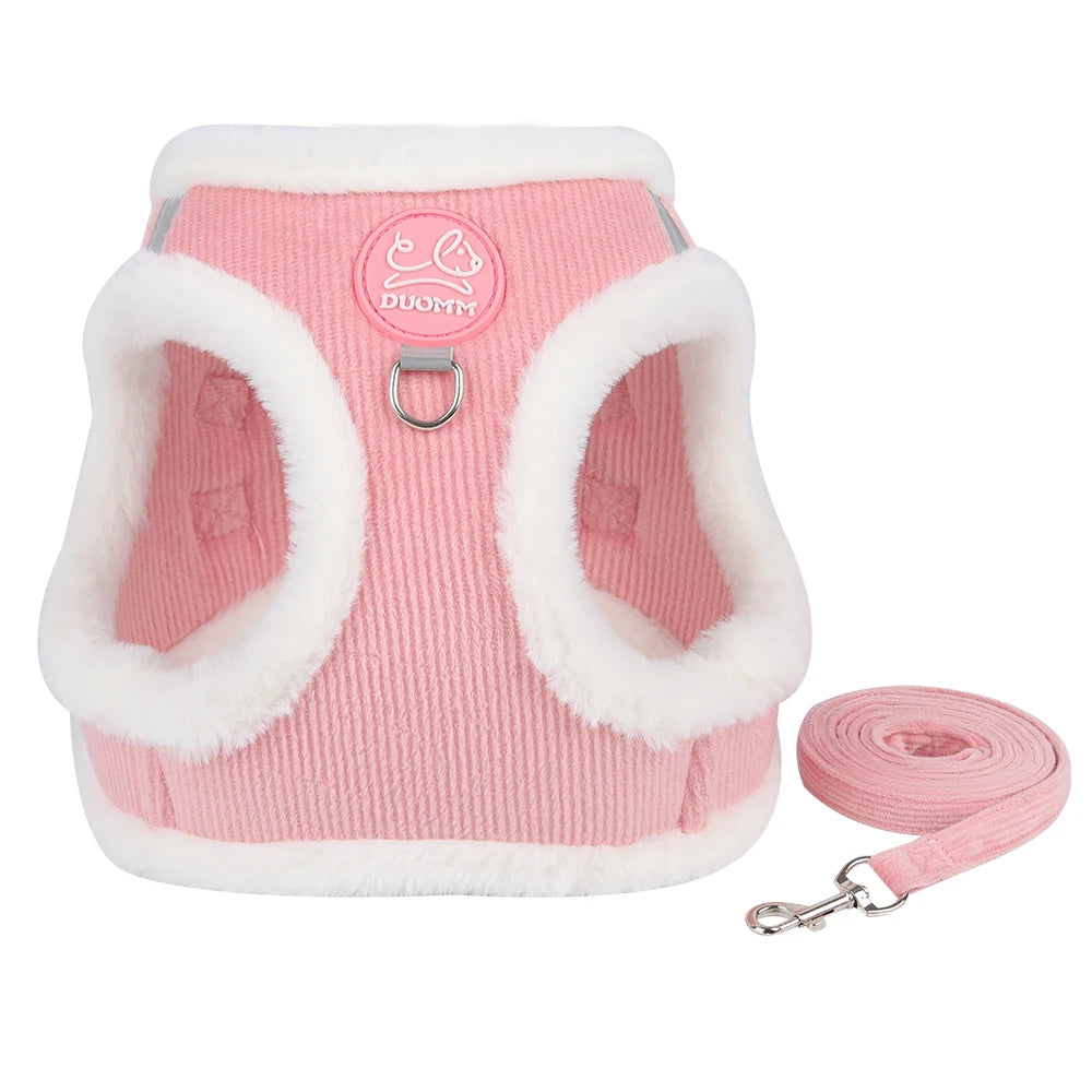 Winter Cat Dog Harness and Leash Comfortable Plush Pet Vest Harness for Small Dogs Cats Outdoor Walking Lead Chihuahua Collar