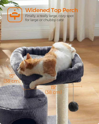 Cat Tree, Small Cat Tower with Sisal Scratching Post, Plush Condo with Padded Perch, for Small Spaces, Kittens, Smoky Gray UPCT5