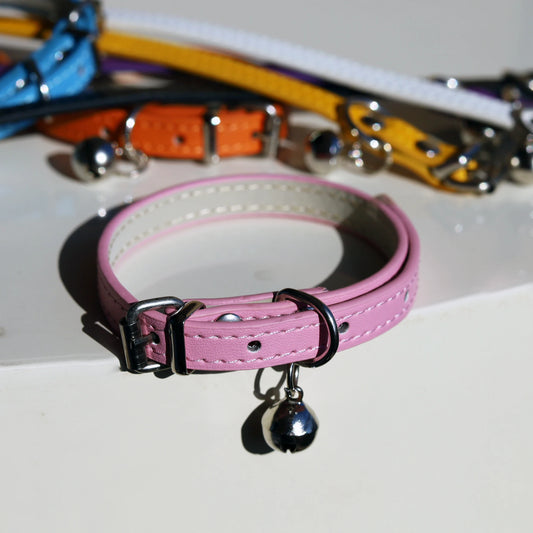 Adjustable PU Leather Cat Collar - Durable, Stylish Pet Collar with Metal Buckle, Soft Padded Design for Small Dogs and cats  - - Bdba PK