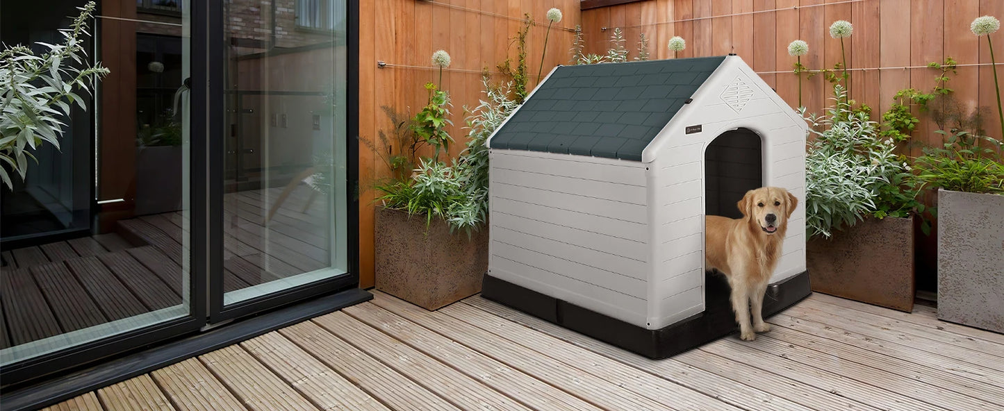 Waterproof Plastic Dog House – Indoor Outdoor Kennel with Elevated Floor for All Sizes