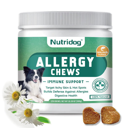 NUTRIDOG Dog Anti-Allergy Chews Salmon Flavor Soft Chew Allergy Relief Skin Health Coat Defense 120 PCS/Bottle