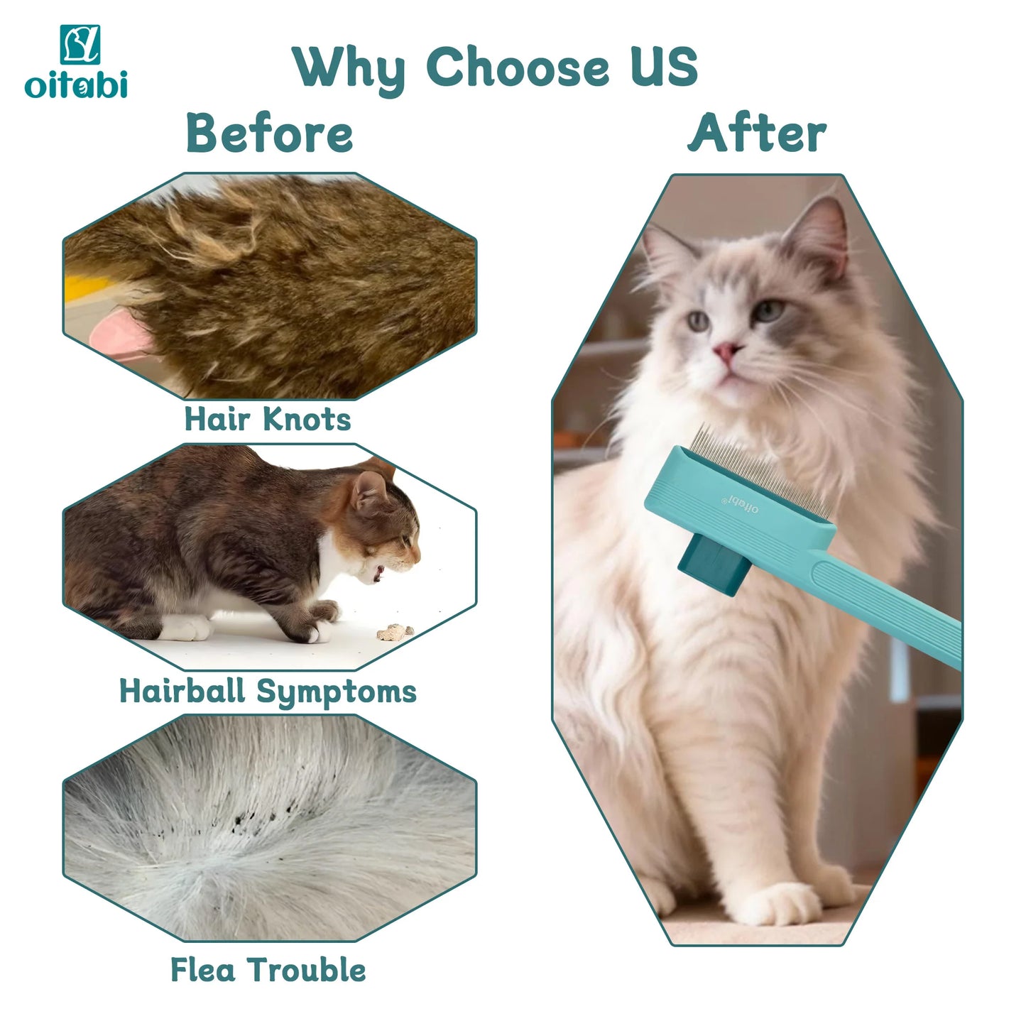 OITABI Self-Cleaning De-Shedding Comb – One-Click Pet Hair Removal for Dogs & Cats