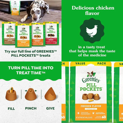 Pill Pockets Dog Treats – Chicken Flavour Capsule Pouches for Medication (3-Pack)