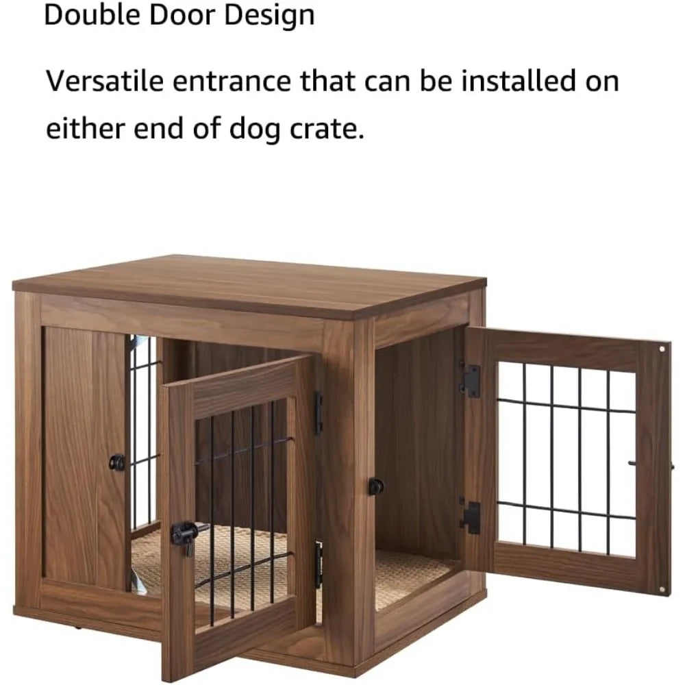 Furniture Style Dog Crate – Indoor Wood & Wire Pet Kennel with End Table Top