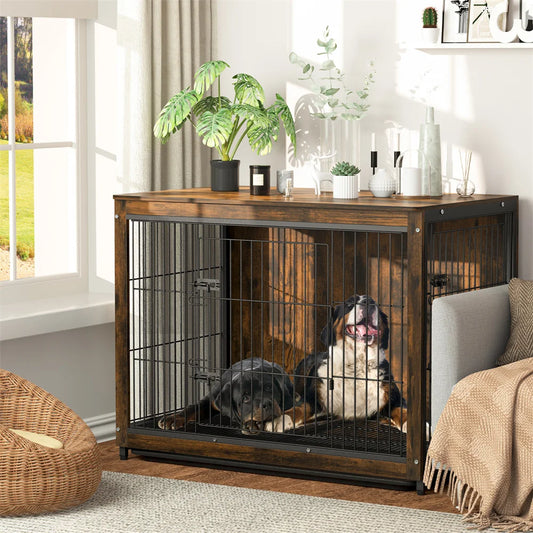 Wooden Dog Crate Furniture – Elevated Indoor Dog Kennel with End Table Top - Bdba PK