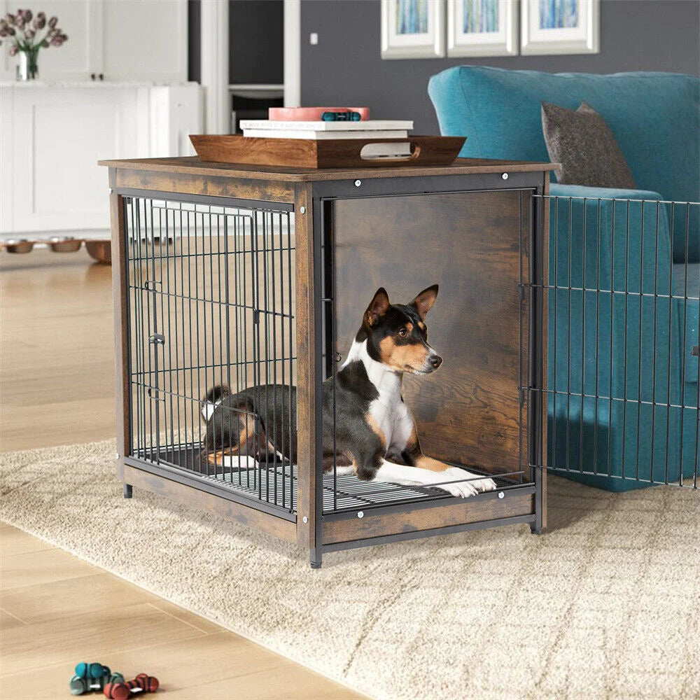Wooden Dog Crate Furniture – Elevated Indoor Dog Kennel with End Table Top