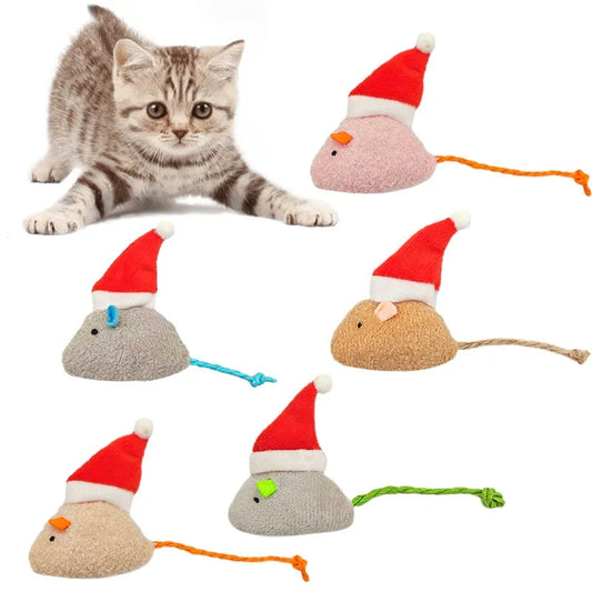 5pcs Mix Pet Toy Catnip Mice Cats Toys Christmas Hat Mouse Cat Chew Toy Fun Plush Mouse Cat Toy For Kitten Pet Supplies