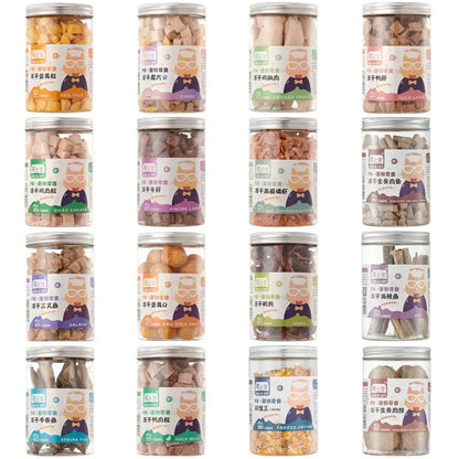 Pet Snacks canned freeze-dried chicken duck beef three texts cod quail eggs yellow eggs cats and dogs freeze-dried