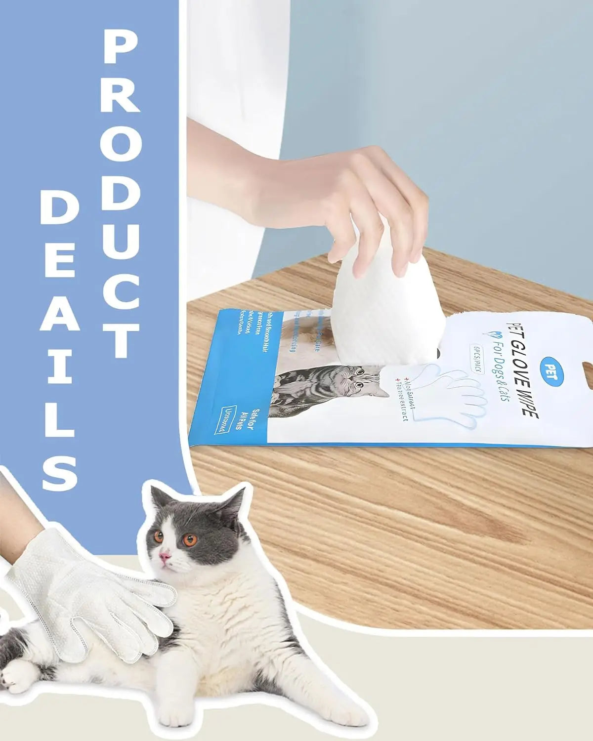 Pet Cleaning Wipe Gloves – Deodorising Grooming Bath Wipes for Dogs & Cats