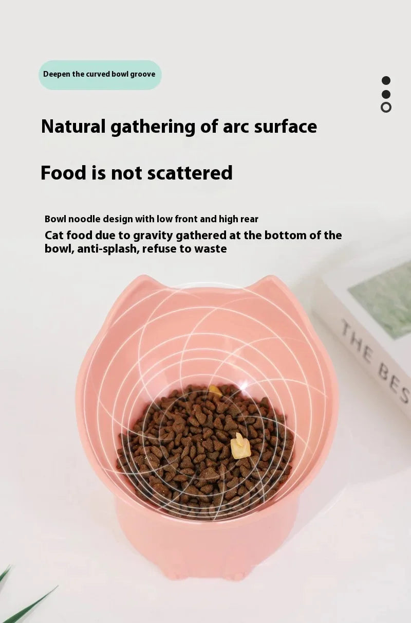 Elevated Cat Bowl Neck Protector Anti Vomiting Food Water Bowls for Indoor Cats Kittens Anti-Tip Plastic Raised Pet Feeding Dish