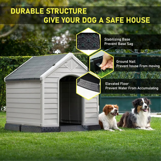 Waterproof Plastic Dog House – Indoor Outdoor Kennel with Elevated Floor for All Sizes - Bdba PK
