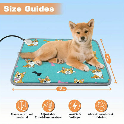Dog Heating mat, Heating dog bed with Digital Display Switch, Pet Warming Mat with Machine-washable cover, Indoor Dog heating pad, Chew-resistant cord, Blue Dog Design. JUYHGV