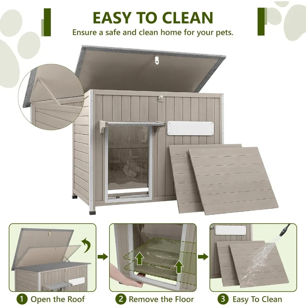 XL Wooden Dog House Outdoor – Weatherproof Asphalt Roof & Chew-Resistant Frame