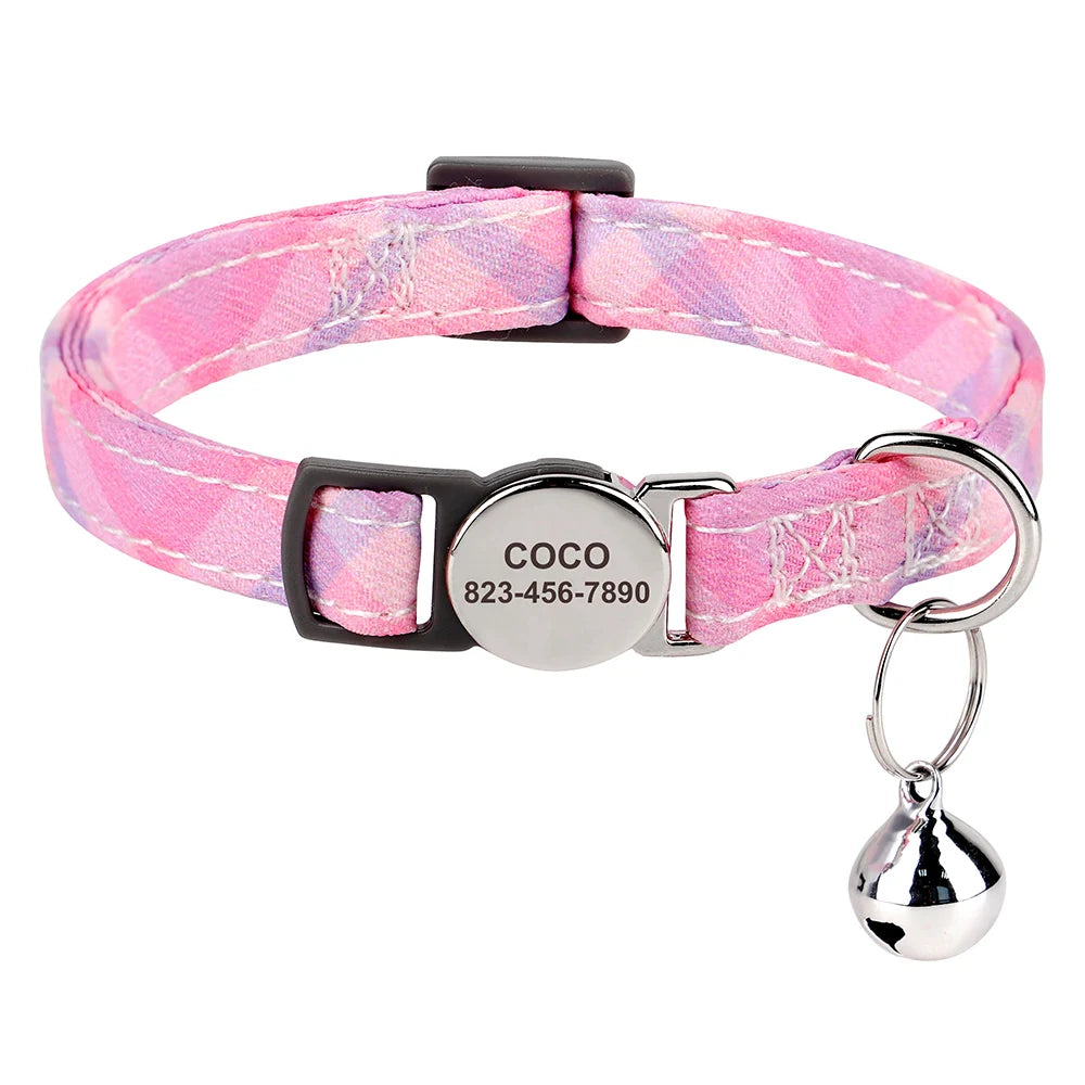 Personalized Nylon Cat Collar Quick Release Kitten Cat Collars Safety Breakaway Pet Puppy Necklace Anti-lost For Cats Adjustable