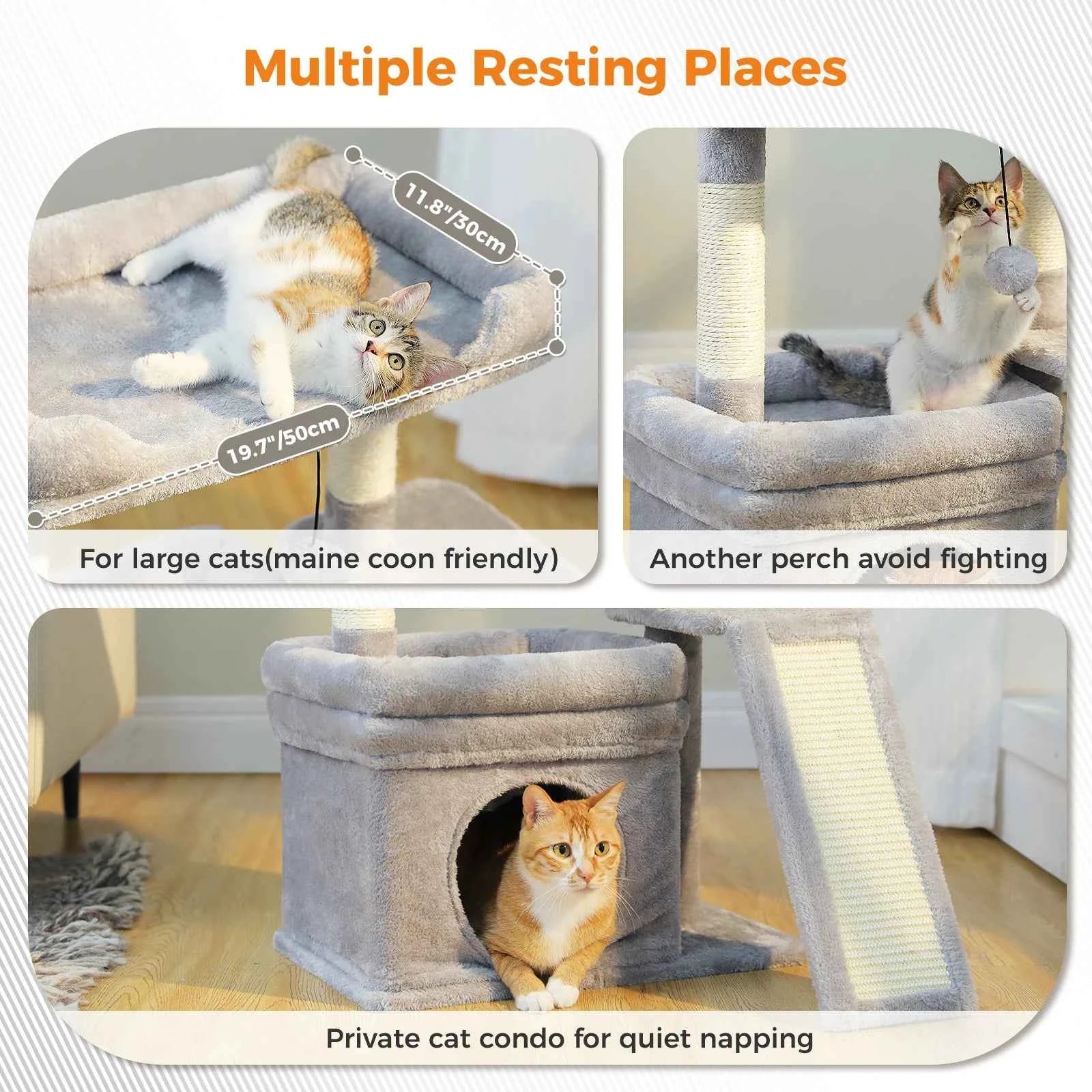 Small Cat Tree for Indoor Cat Tower with Sisal Scratching Post and Pad Wide Top Perch Large Cat Condo Cat Scratchers Cat Toys