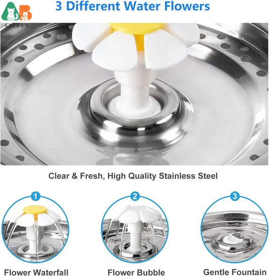 ATUBAN Cat Water Fountain, 81oz/2.4L Pet Water Fountain Replacement Filters Stainless Steel Automatic Drinking Fountain for Cats - Bdba PK