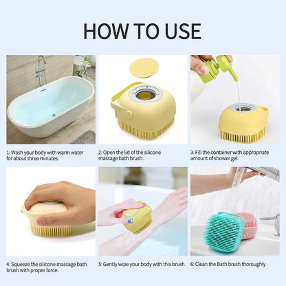 Shampoo Dispenser Pet Bath Brush – Soft Silicone Grooming Brush for Dogs & Cats