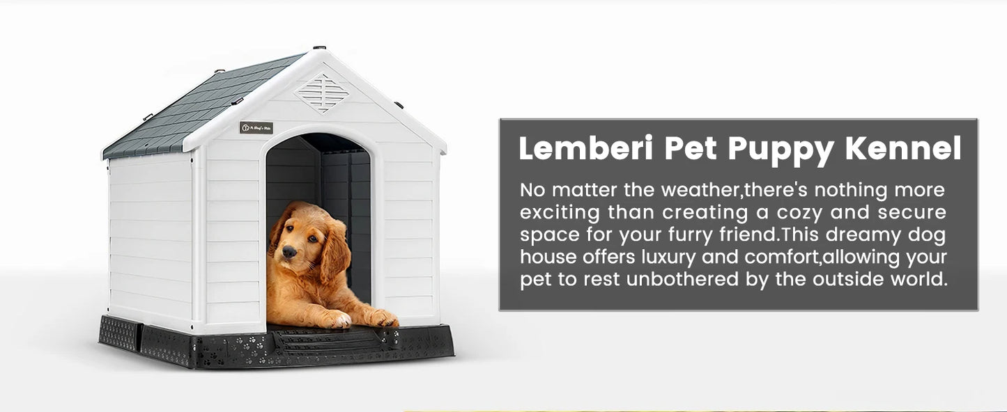 Waterproof Plastic Dog House – Indoor Outdoor Kennel with Elevated Floor for All Sizes
