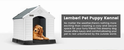 Waterproof Plastic Dog House – Indoor Outdoor Kennel with Elevated Floor for All Sizes
