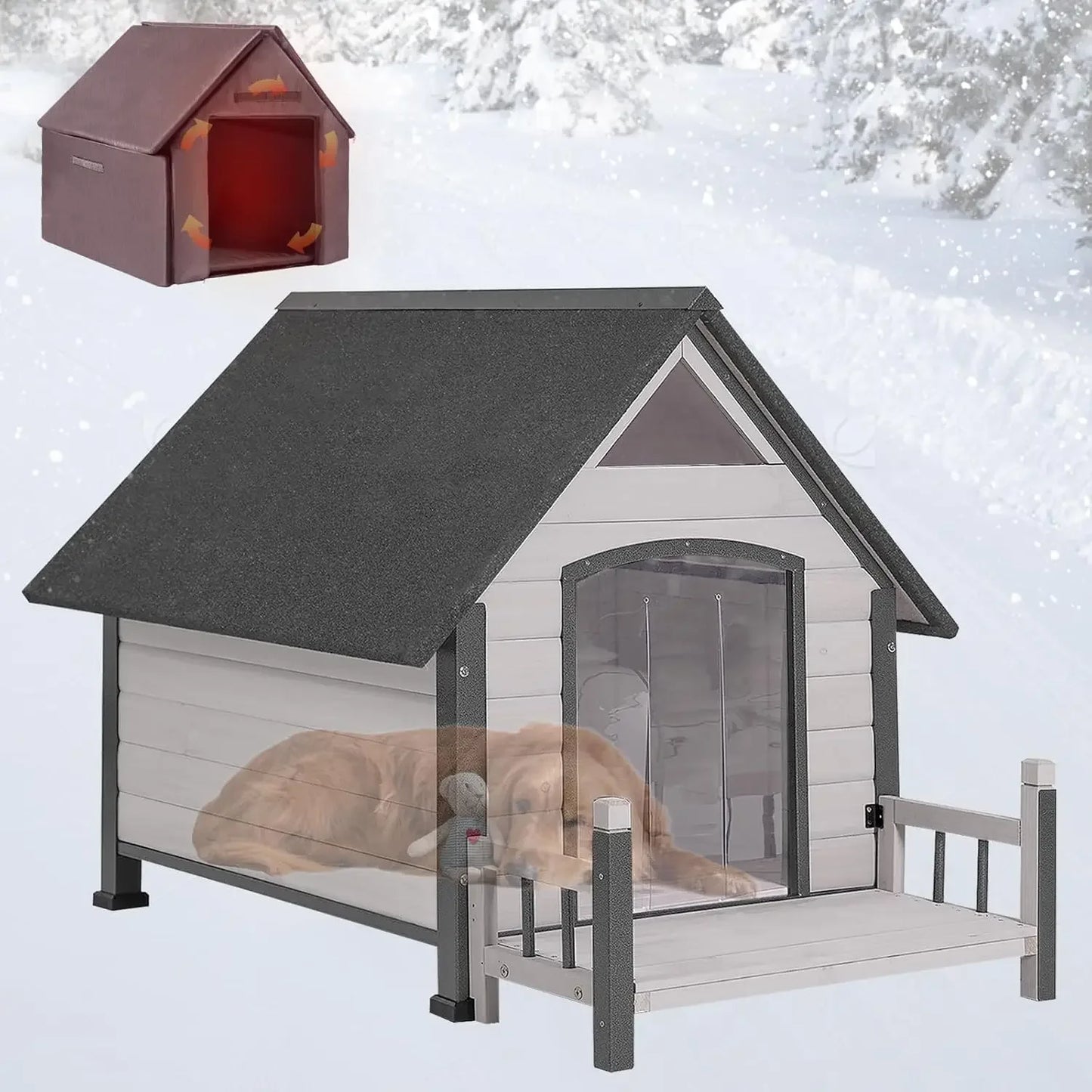 Weatherproof Outdoor Dog House for Large Breeds – Wood & Anti-Chew Iron Frame