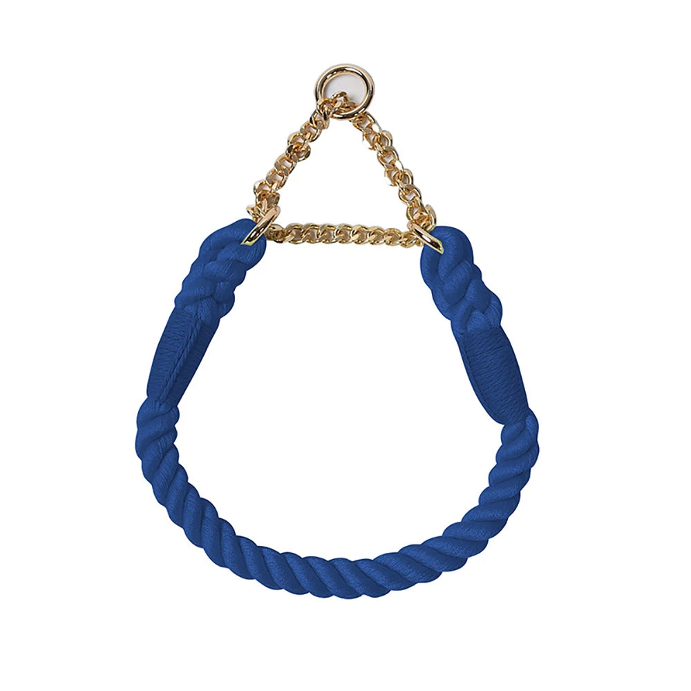 Dog Collar P Chain Comfortable Cotton Dog Collars Adjustable Braided Cotton Multi-Color Rope Collar with Durable Metal Dog Chain