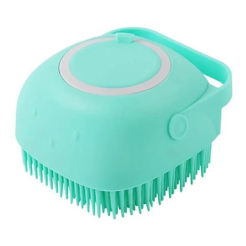 Shampoo Dispenser Pet Bath Brush – Soft Silicone Grooming Brush for Dogs & Cats