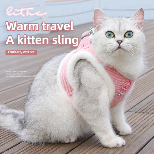 Cat Winter Small Dog Harness Leash Rabbit Plush Reflective Pet Harness Vest-Style Puppy Outdoor Dog Lead Walking Cat Windproof - Bdba PK
