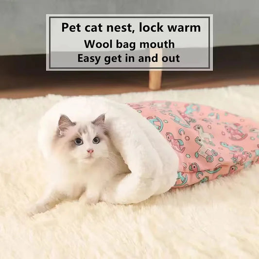 Winter Cat Cave Bed Self Warming Pet Mat Washable Cat Sleeping Bag Enclosed Fleece Lined Pet Bed Indoor Pet Nest pet supplies