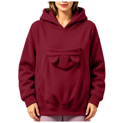 Kangaroo Pocket Cat Dog Hoodies For Women Autumn Winter Warm Outwear Sweatshirt Comfortable Street Style Trendy Fashion Tops