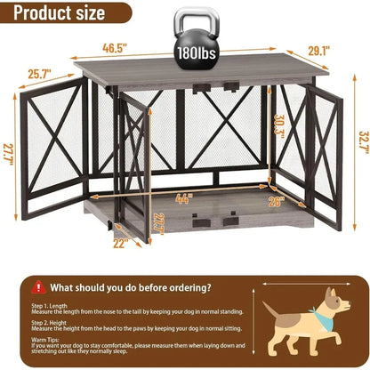 Large Dog Crate Furniture - 48 inch Heavy Duty Dog Kennel Indoor for XLarge Breed with Double Doors, Wooden Dog Cage XL Modern